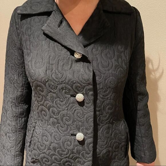 Vintage 1960’s Deadstock Black Matelasse Long Maxi Dress Coat Rhinestone Button - Picture 4 of 10